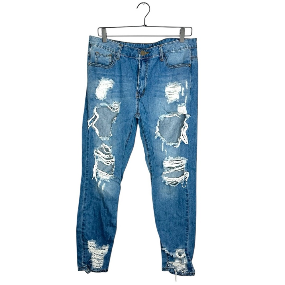 Windsor Distressed Crop Jeans Medium Wash Ripped Denim Size 32 / 13 Bikercore